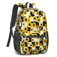 thumbnail image 2 of Sunflower and Checkerboard Black 17" Waterproof Oxford School Backpacks for Teens, S-Shape Padded Straps, for School, Travel, Hiking, Camping, 2 of 5