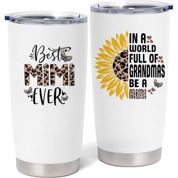 Mimi Mothers Day Gifts, Mimi Gifts for Grandma, Birthday Gift for Grandma from Grandkids, 20 oz Stainless Steel Tumbler With Lid & Straw
