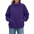 thumbnail image 3 of Mock Neck Sweatshirt Zaewscy Women's Fashion Winter Sporty Solid Color Pocket Crewneck Loose Sweatshirt Purple L, 3 of 9
