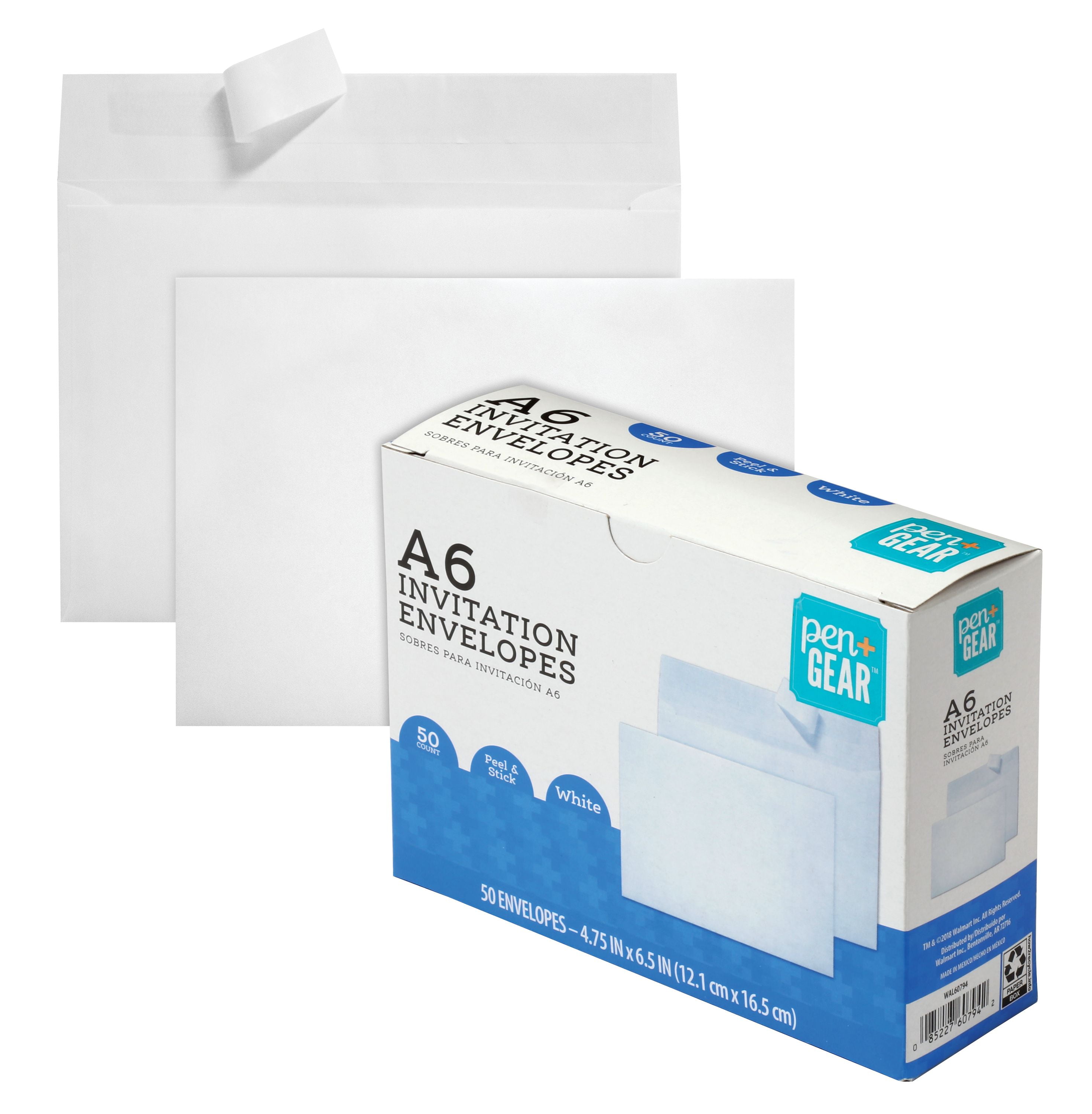 Pen+Gear A6 Invitation Social Envelopes, Peel & Stick, White, 4-3/4 x 6-1/2, 50 per Box