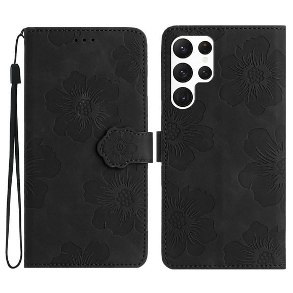 Jiahe Cover for Samsung Galaxy S23 Plus, Wallet Phone Case，Premium Flip Leather with Hand Strap Shockproof Flower Pattern Case with Magnetic Clasp Card Holder Kickstand Case Cover, black