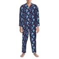 thumbnail image 3 of Salouo Skull Flower Blue Print Button-Front Long Sleeve Pajama Set for Men, Soft 2Pjs Men's Long Sleeve Sleepwear-Large, 3 of 7