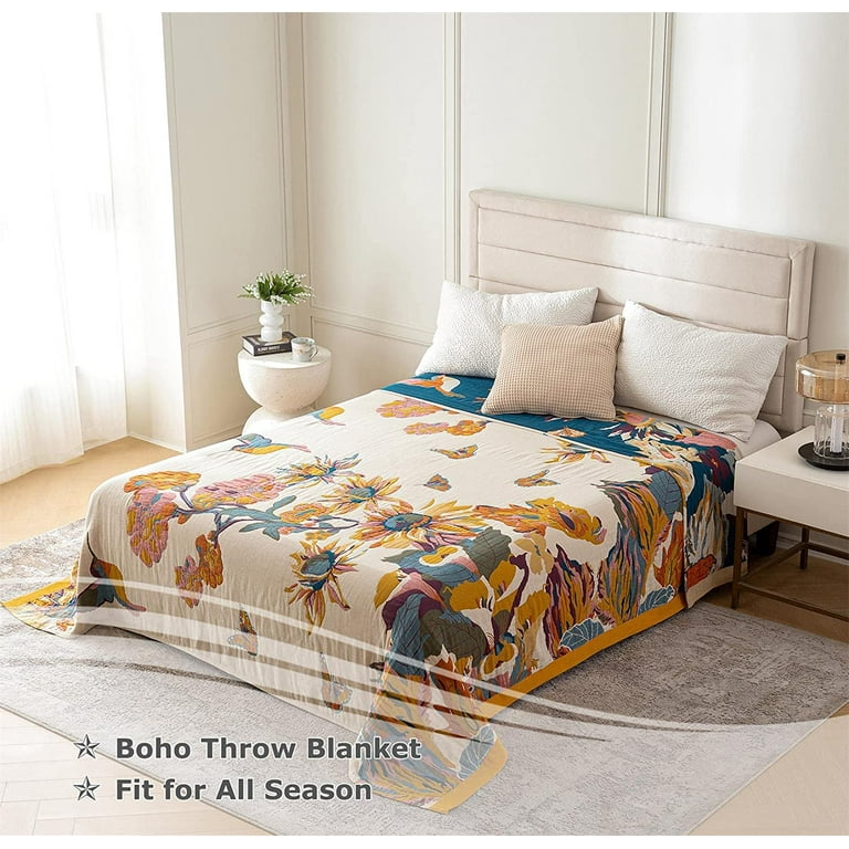 Boho Throw Blanket 100% Cotton Ultra Soft Bed Throw Large Summer