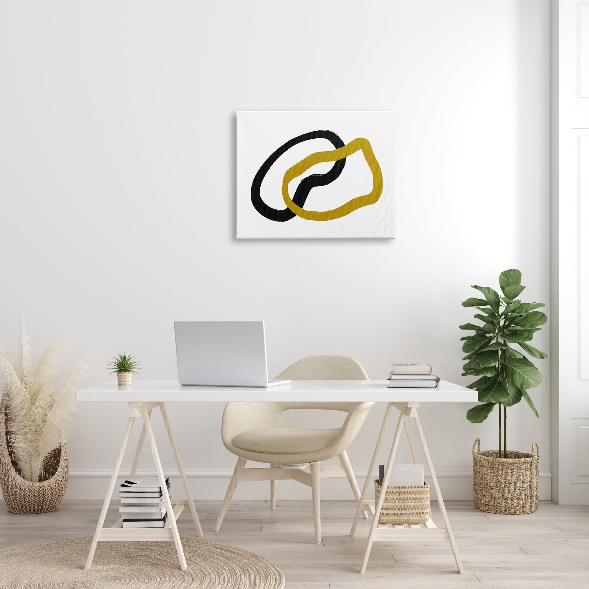 Stupell Industries Embrace over Horizon Line Abstract Black Gold Shapes Abstract Painting Gallery Wrapped Canvas Print Wall Art, 24 x 30
