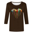 thumbnail image 4 of PEZHADA Blouses pour Femmes Manches 3/4 Mode Féminine Manches Trois-Quarts Col Rond Rétro Imprimé Hauts Amples Blouse Manches Trois-Quarts, 4 of 9