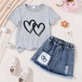 thumbnail image 2 of TOWED22 Toddler Girl Denim Skirt Set Print Short Sleeve T-Shirt Tops and Jean Skirt Outfits Kids Summer Clothes(K,3-4 Y), 2 of 3