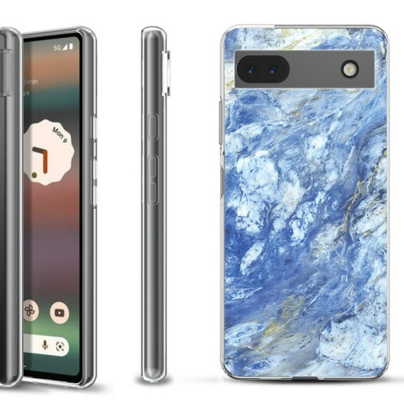 Slim-Fit Gel TPU Phone Case for Google Pixel 6a, by OneToughShield ® - Marble / Gem Blue