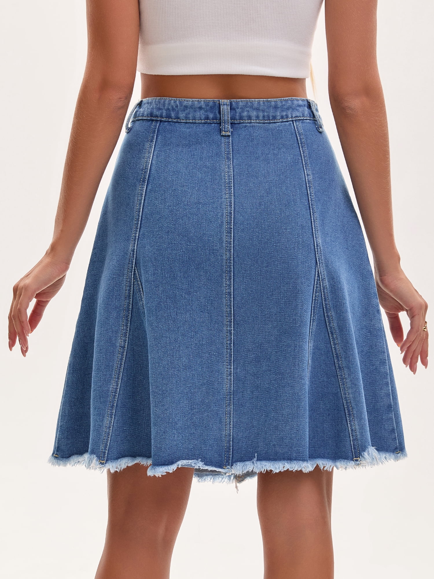 DARING DIVA Women's Denim A Line Flared Raw Hem Jean Skirts Small Blue
