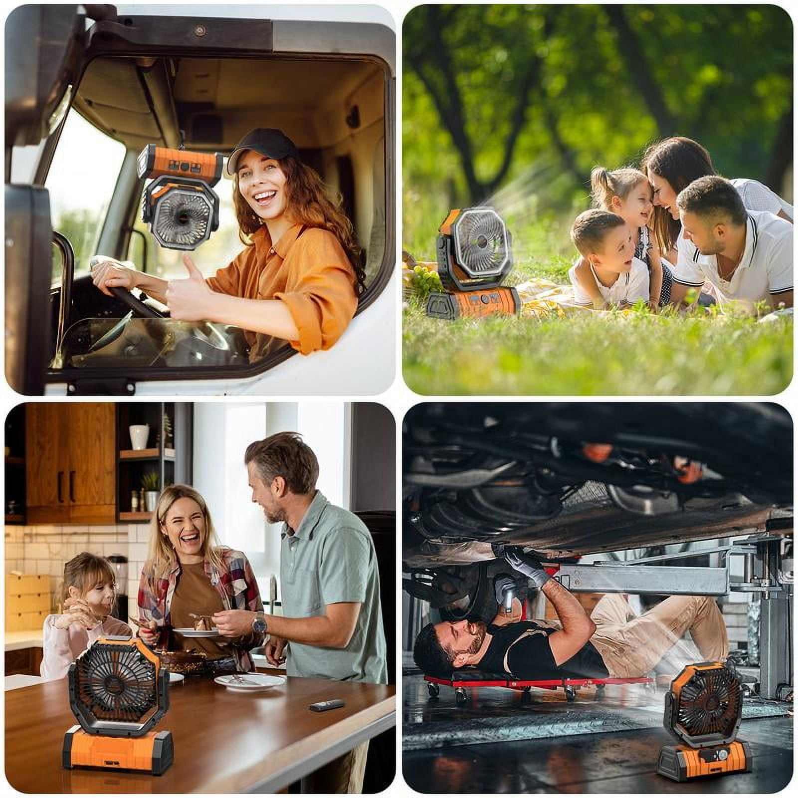 20000mAh Rechargeable Camping Fan with LED Light, Portable Multi-functional Fan with 360° Rotating Hook, Oscillating Emergency Camping Fan