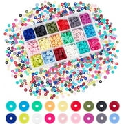PH PandaHall 4500pcs Polymer Clay Beads 6mm Vinyl Disc Beads 18 Colors Heishi Beads Flat Silicon Beads for Hawaiian Friendship Earring Choker Bracelet Necklace Jewelry Making Summer Surfer, 2mm Hole