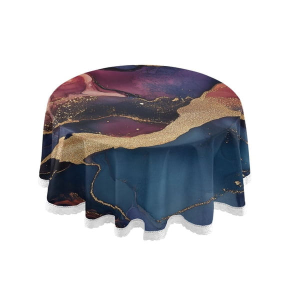 Qxltty Blue Gilt Pattern Round Tablecloth 60 Inch Dia Washable Table Cover with Dust-Proof Wrinkle Resistant for Restaurant Picnic Indoor and Outdoor Dining
