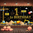 thumbnail image 5 of Yellow Style 1st Birthday Banner Construction Vehicles Construction Party Display Star Decorations Striped Elements Backdrop for 1st Birthday Party Construction Theme Party Kids Birthday Celebration, 5 of 5
