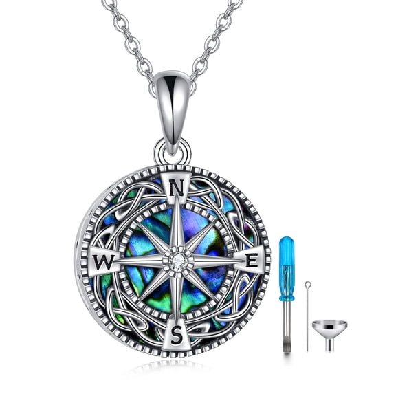 JUSORA Celtic Knot Urn Necklace for Ashes 925 Sterling Silver Compass Pendant Necklace Celtic Knot Cremation Jewelry Gifts for Women
