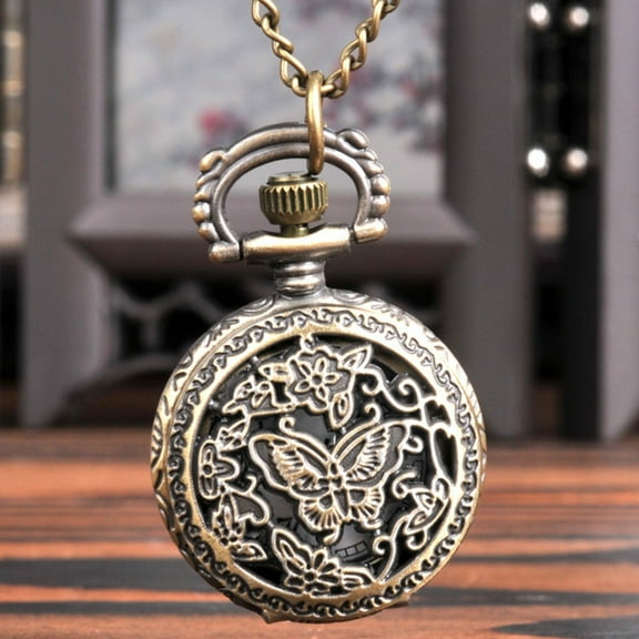 Vintage hollowed out rattan butterfly quartz pocket watch