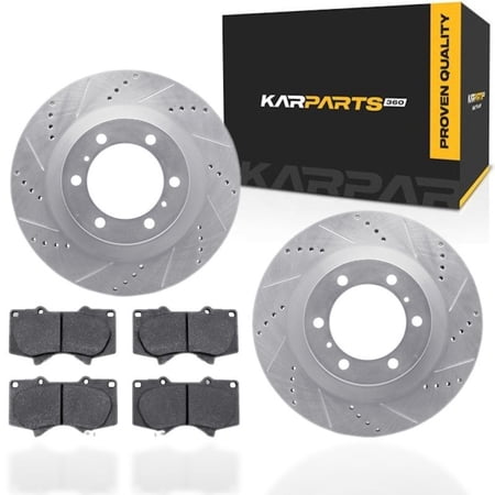 KarParts360 For Lexus GX460 2010-2023 Rotor Set | Silver | Drilled And Slotted | With Brake Pads