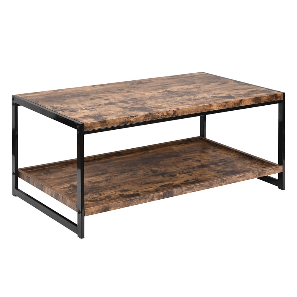Private Jungle 42 inches Coffee Table with Storage Shelf for Living Room, Accent Cocktail Table, Sturdy Rustic Brown steel Frame Private Jungle 42 inches Coffee Table with Storage Shelf for Living Room, Accent Cocktail Table, Sturdy Rustic Brown steel Frame