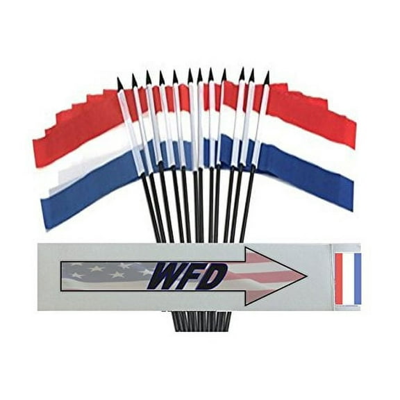 Pack of 12 4"x6" Netherlands Polyester Miniature Office Desk & Little Table Flags, 1 Dozen 4"x 6" Dutch Small Mini Hand Waving Stick Flags (Flags Only)