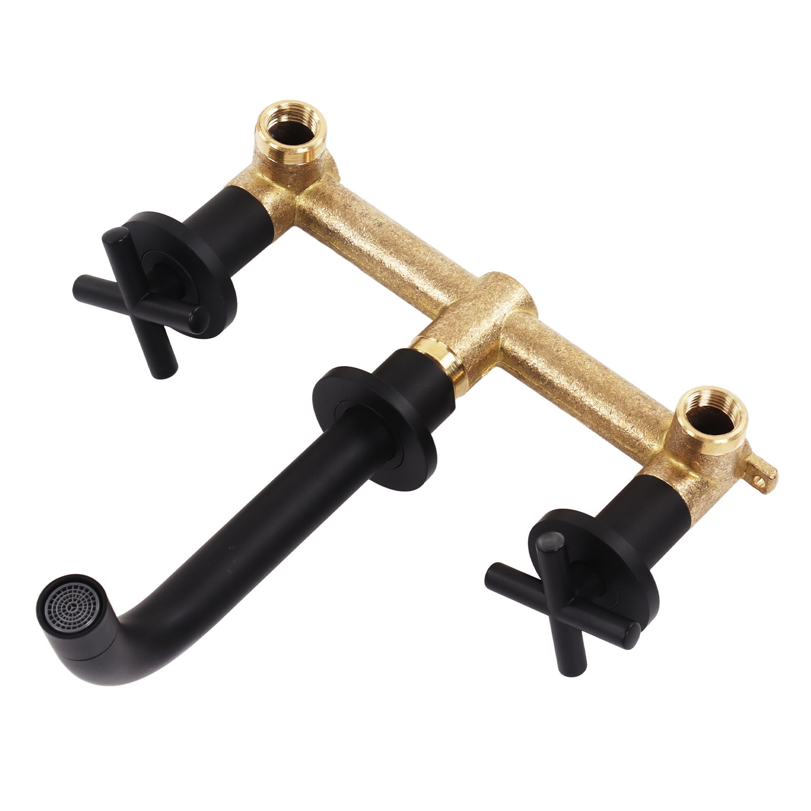 BIMZUC Wall Mounted Bathroom Sink Faucet Hot and Cold Water Mixer Tap Bathtub Faucet Internal and External Thread G1/2 Matte Black Solid Brass Construction (13.38 inches / 34.00 cm)