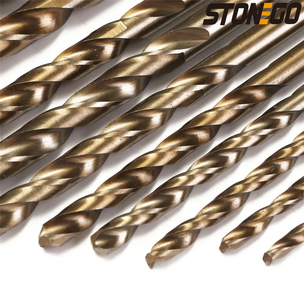 STONEGO 15PCS Cobalt Drill Bits Set - 1.5-10mm M35 HSS Co Steel, Straight Shank Twist Drill Bits for Precision Metal and Woodworking Projects, High Durability and Sharpness