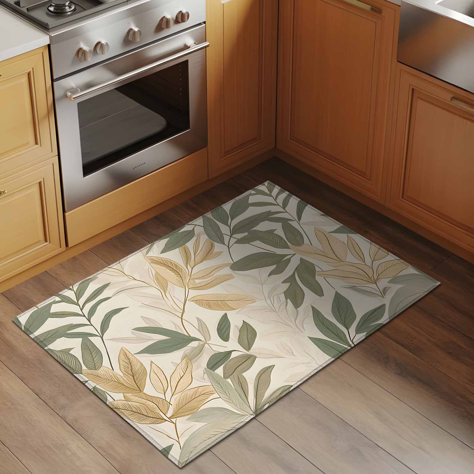 Sage Green Yellow Botanical Bathroom Mat 2x3 FT, Non Slip Small Kitchen Mat, Vintage Spring Summer Washable Soft Backed Front Door Throw Rug Non-Shedding Indoor Outdoor Doormat for Entryway Sink