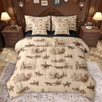 jejeloiu Western Cowboy Tribal 7 Pieces Bedding Comforter Set,Country Farmhouse Lodge Full Bedding Set For Adults Reversible