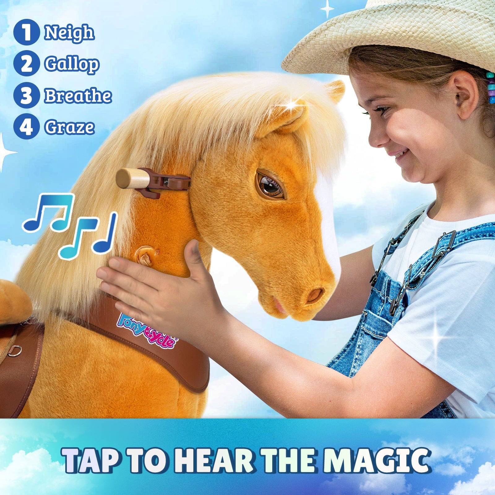 PonyCycle Interactive Horse Ride-On Toy, Touch Sound, Kid-Powered, Ages 4-7, Light Brown, Y471