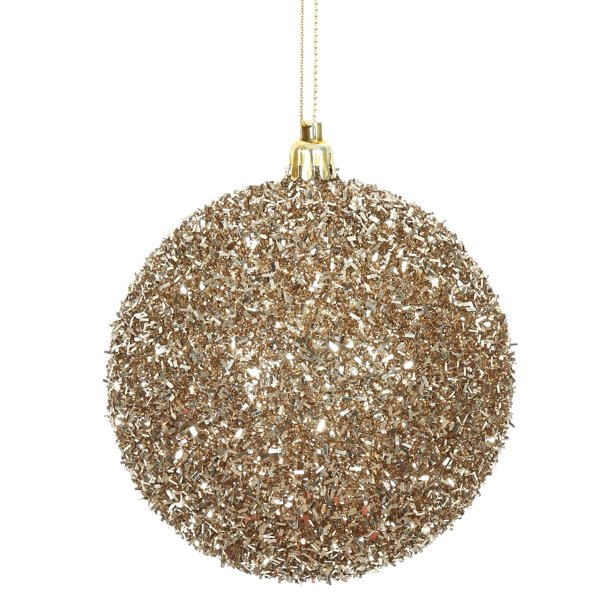 4" Champagne Tinsel Ball 4/Bag