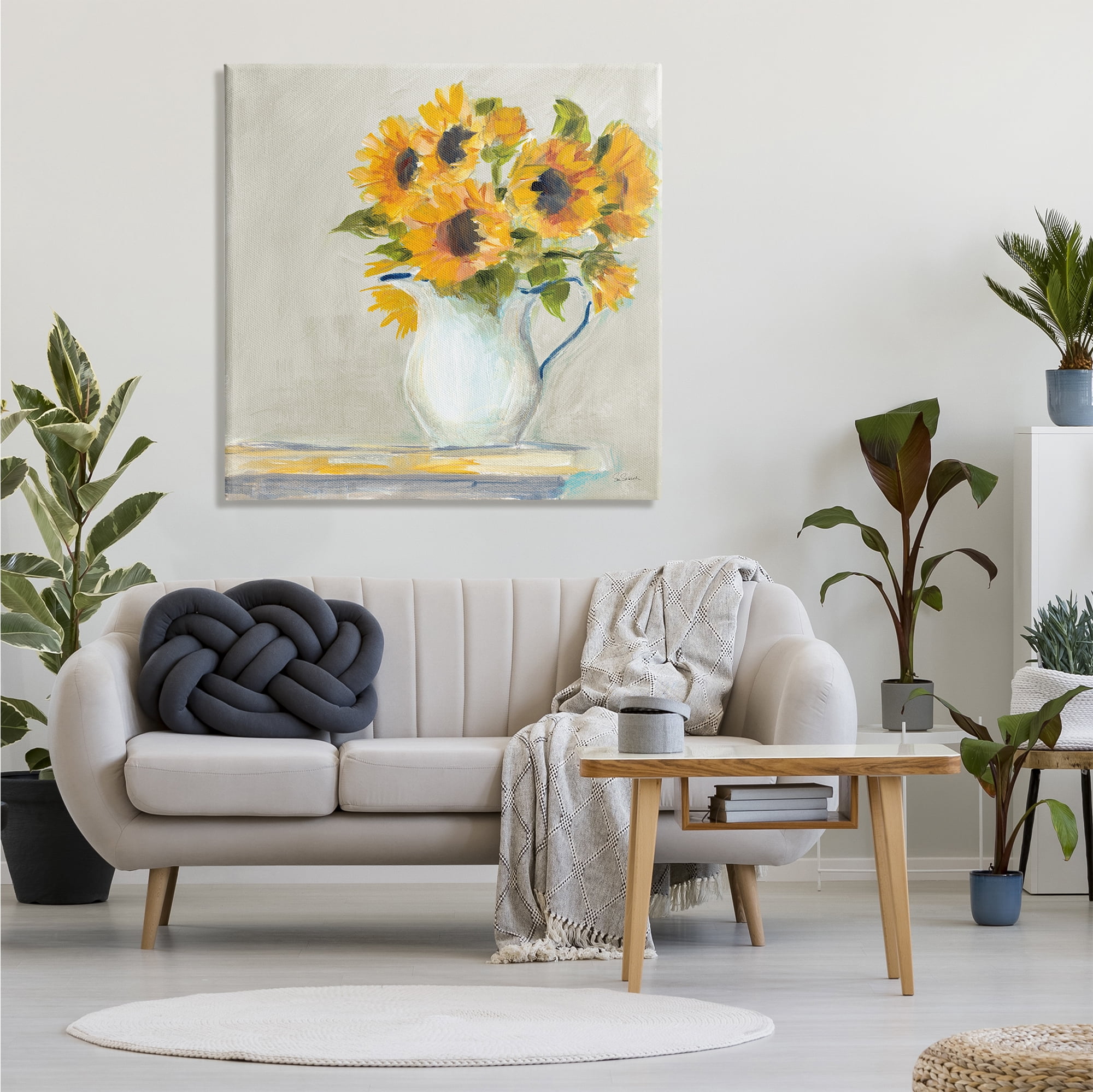Stupell Industries Soft Petal Sunflower Vase Country Milk Jar Paintings Gallery-Wrapped Canvas Print Wall Art, 36x36, by Sue Schlabach