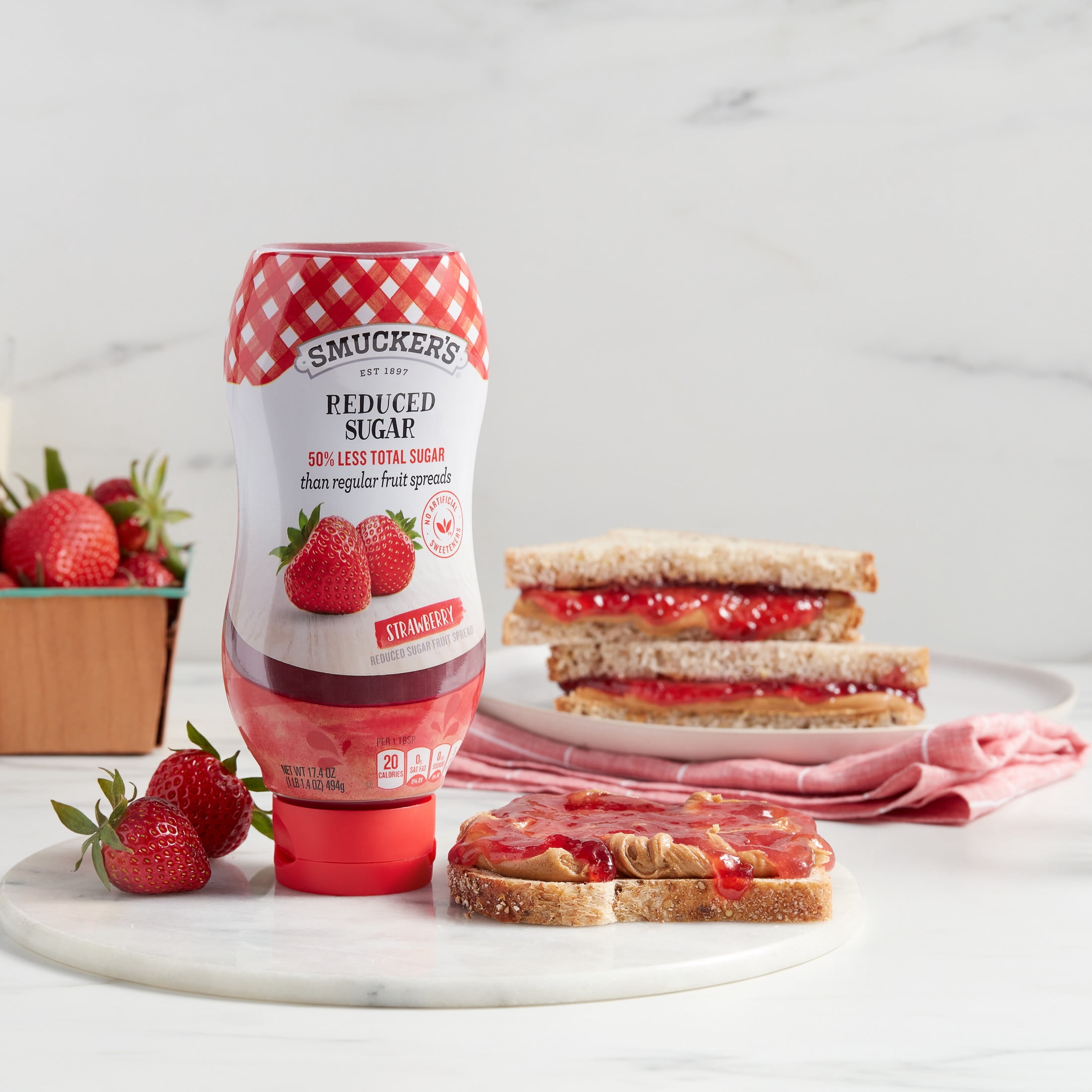 (3 pack) Smucker's Squeezable Reduced Sugar Strawberry Fruit Spread, 17.4 oz