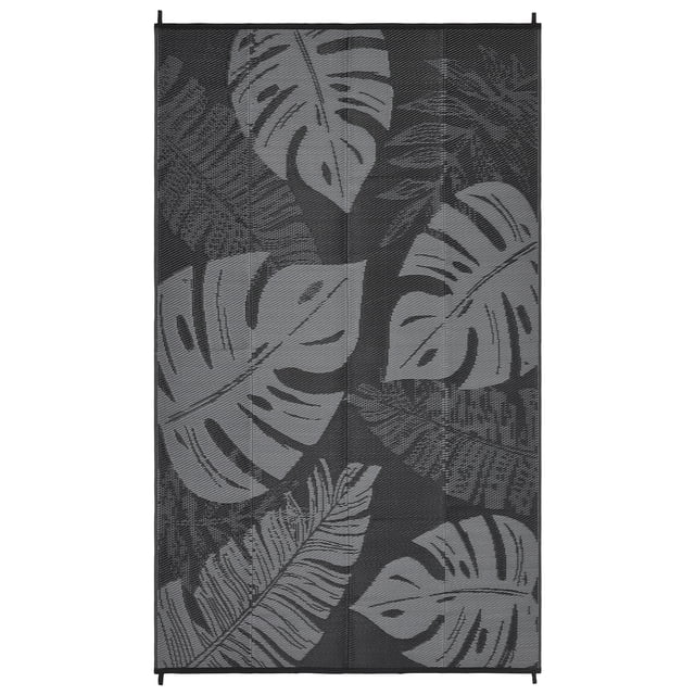Tapis d'Extérieur Réversible Imperméable 8 X 10 Pi – Tapis Moderne à Motif de Feuilles de Palmier – Résistant aux UV, Pliable, Léger, Sac de Rangement et Piquets – Noir et Gris, É.-U.