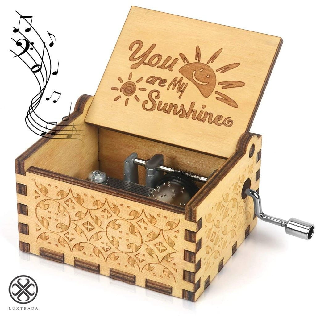 Wooden Carved Hand Crank Queen Bohemian Music Box birthday Christmas love Gift