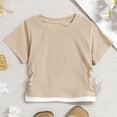 thumbnail image 3 of Lmnyox Girls Cute T Shirt Ribbed Side Ruched Short Sleeve Tee Shirt Crew Neck Summer Casual Slim Tops Clothes, 3 of 4