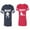 Men Navy / Women Red, variant on Beast Beauty Unisex Couple Matching Cotton Jersey style T-Shirt Contrasting stripes on sleeves (Men Navy / Women Heather) (Men M / Women S)