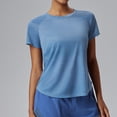 thumbnail image 2 of XPMWRP Women's Athletic Short Sleeve T-Shirt Quick Dry Raglan Sleeve Curved Hem Solid Color Workout Tee Light Blue L, 2 of 9