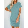 thumbnail image 2 of Women Casual Summer Crewneck Short Sleeve Ribbed Mini Tshirt Dress,S-XXL, 2 of 6