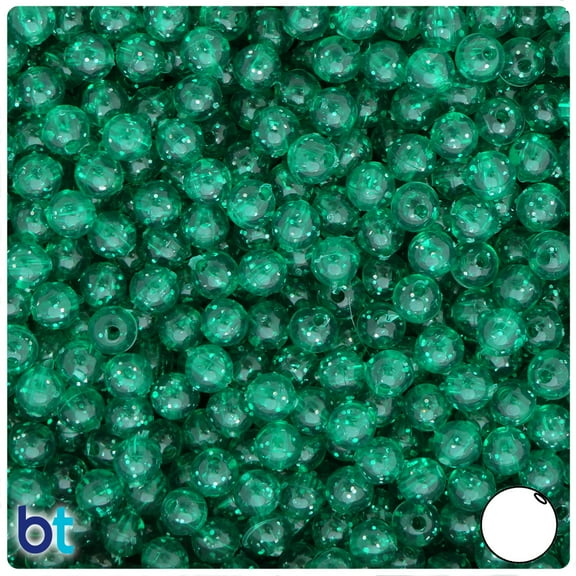BeadTin Emerald Sparkle 6mm Round Plastic Beads (500pcs)