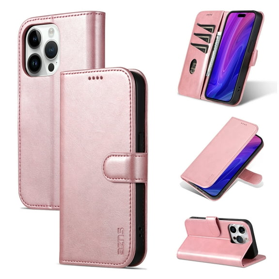 Allytech iPhoen 15 Wallet Case, Flip Cover PU Leather Cards Holder Slots Kickstand Bumper Shock Absorption Anti-Scratch Wallet Phone Case Cover for Apple iPhone 15 Pro Max - Rosegold