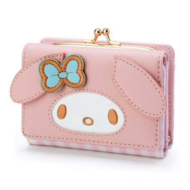 Cartera de Hello Kitty Kawaii para mujer, billetera recortada informal, Sanrio, Mymelody, Cinnamoroll, Kuromi, con forma de dibujos animados, tarjetero con cremallera