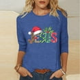 thumbnail image 2 of JURANMO Daily Deals Of The Day Funny Christmas Shirts for Women 2024 Casual Letter Graphic Tees Loose Crewneck 3/4 Sleeve Tops Xmas Tunic Blouse Blue XL, 2 of 5