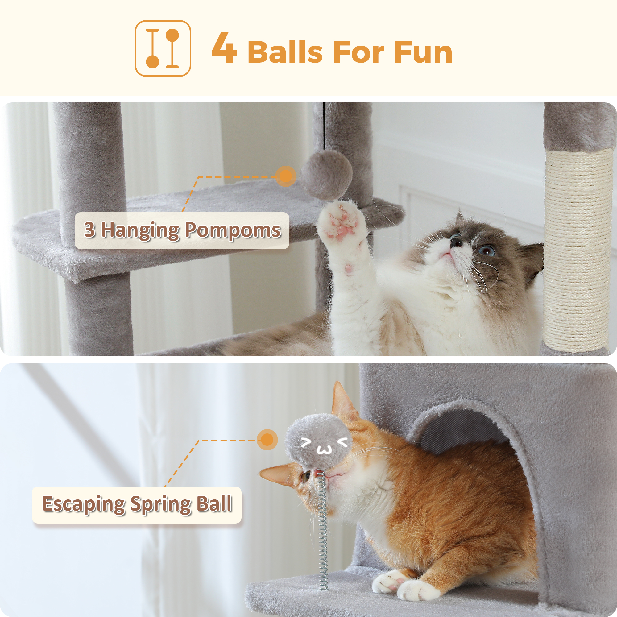 Pawz Road 73" Multi-Level Cat Tree with Sisal Posts, Gray photo 6