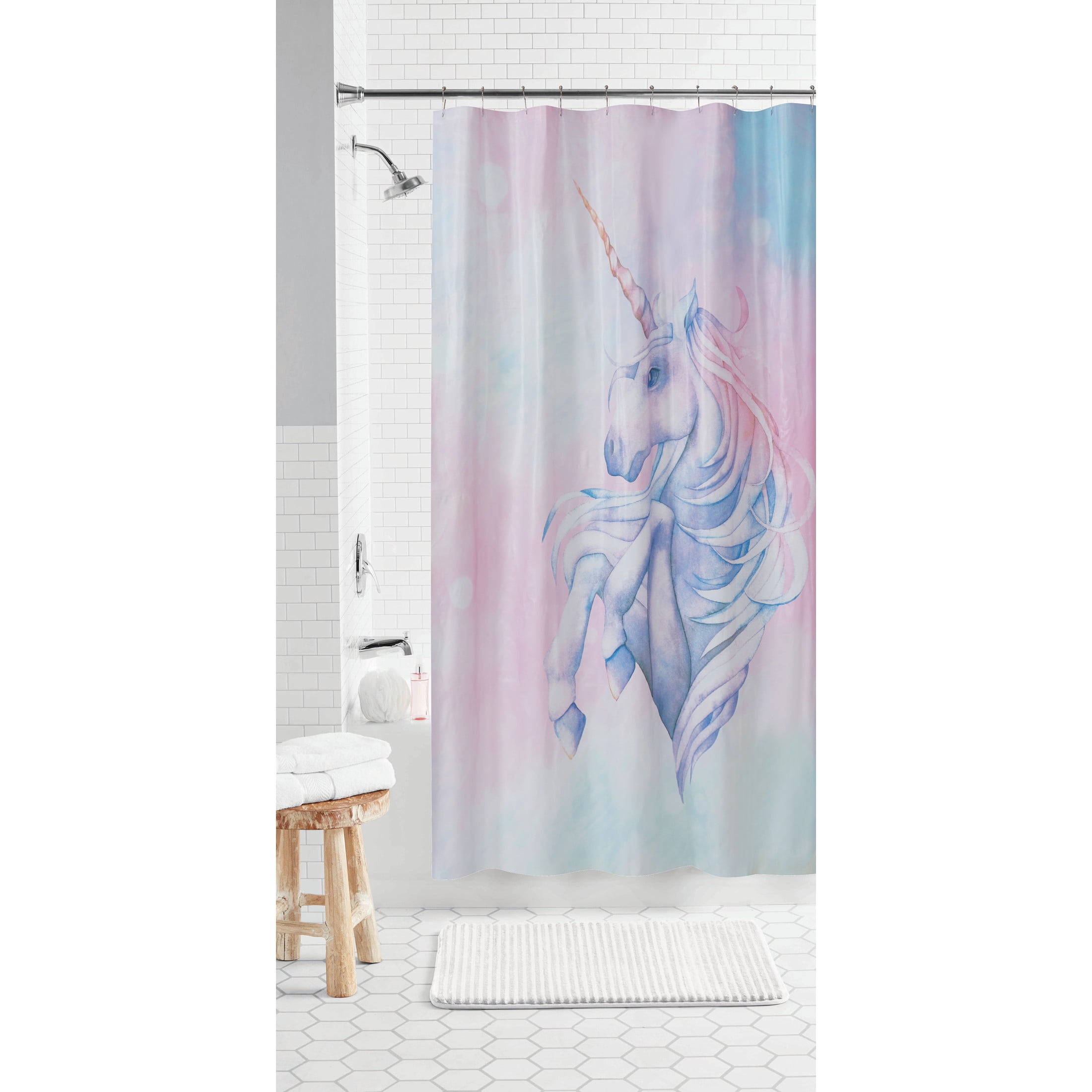 Purple Unicorn PEVA Shower Curtain, Mainstays, 70" x 72"