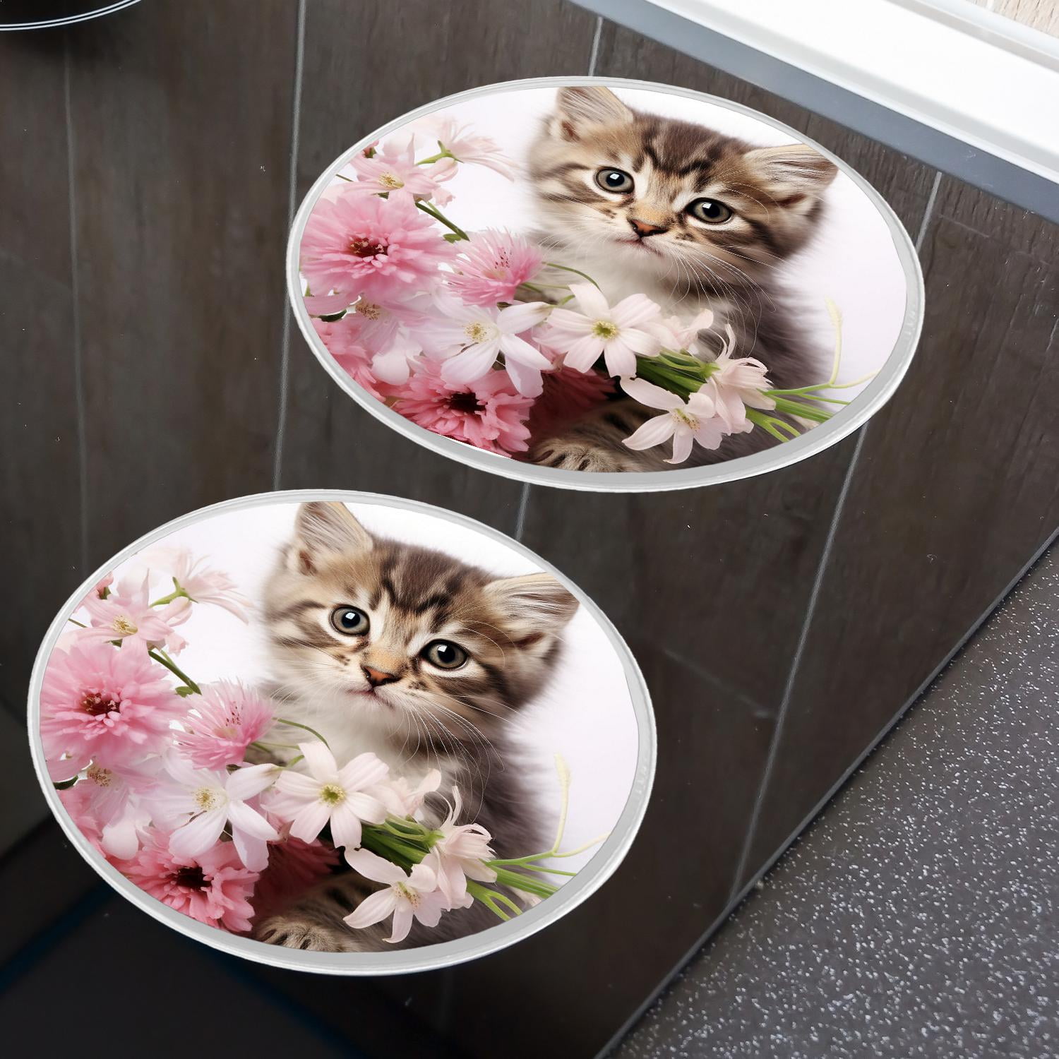 Round Stove Burner Covers 4 Pcs Metal Electric Stove Burner Covers 8Inch And 10Inch ,Cat Kitten with Flower Painting