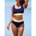 thumbnail image 3 of Cupshe Womenn's Navy Scoop Neck Bralette Bikini Top & High-Rise Bottoms Set, Size S-L, 3 of 5