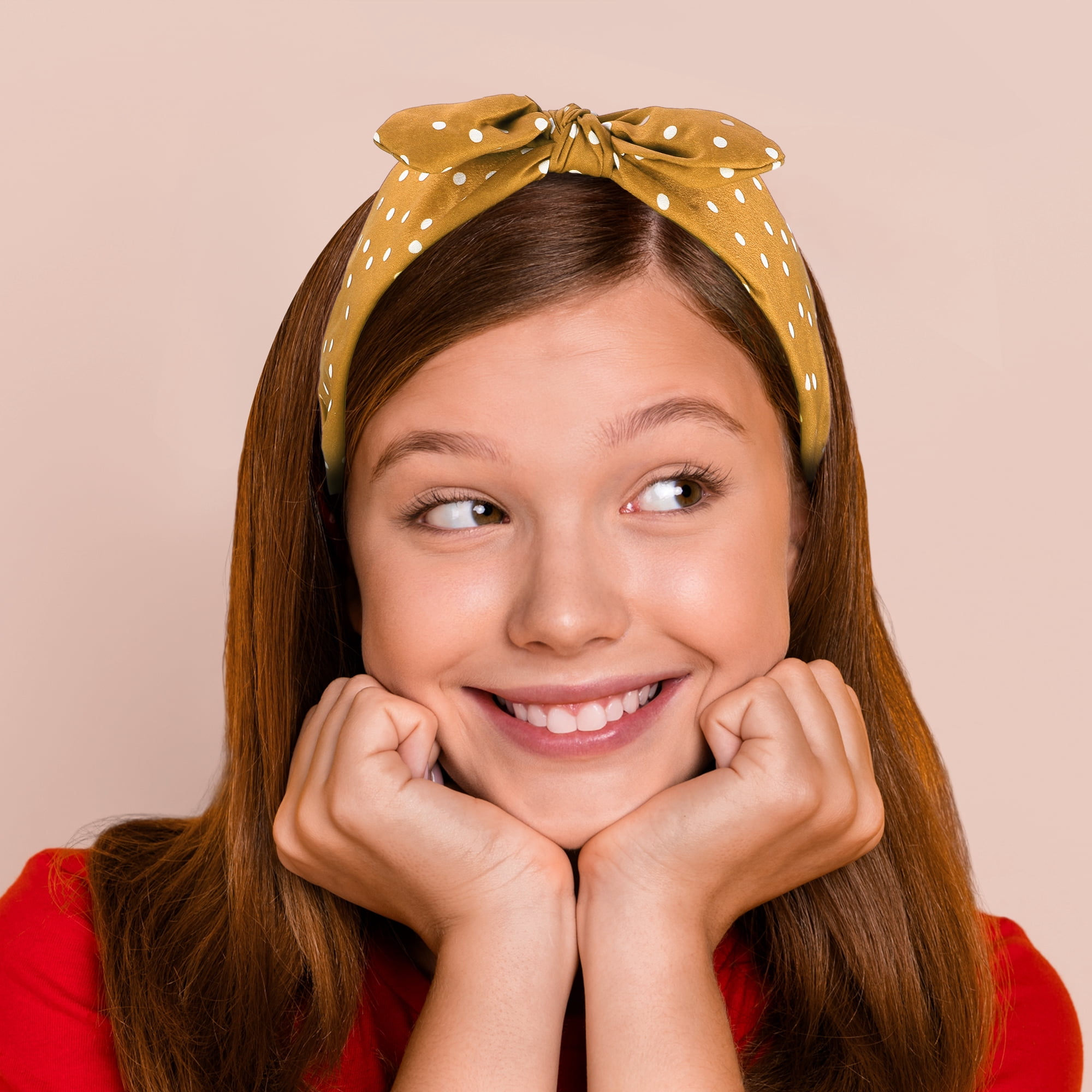 Unique Bargains 1 Pcs Bowknot Headband with Bunny Ears Hairband for Women 2.17 Inch Yellow