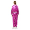 thumbnail image 6 of iiniim Boys Girls Hip Hop Modern Dance Outfit Shiny Metallic Long Sleeve Jacket and Pants Set Tracksuit Hot Pink 8, 6 of 7