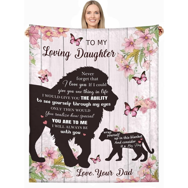 LHSHID to My Daughter Blanket Daughter Gifts from Dad Daughter Birthday Gifts Ideas Lion Birthday Gifts for Daughter Christmas Graduation Soft Cozy Flannel Throw Blanket 30"x40"