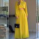 thumbnail image 2 of Traje de Dos Piezas Elegante para Mujer, con Blusa Irregular de Larga y Cintura Alta, Pantalones Anchos y Estilo Informal. Amarillo S, 2 of 5
