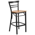 thumbnail image 1 of HERCULES Series Black Two-Slat Ladder Back Metal Restaurant Barstool - Natural Wood Seat, 1 of 6