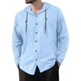 thumbnail image 2 of Mens Hooded Tshirt Solid Color Casual Long Sleeve Top Comfortable Streetwear Pullover Light Blue XXXL, 2 of 5