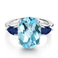 thumbnail image 3 of Gem Stone King 8.20 Ct Oval Checkerboard Sky Blue Topaz Blue Sapphire 925 Sterling Silver 3-Stone Engagement Ring, 3 of 6